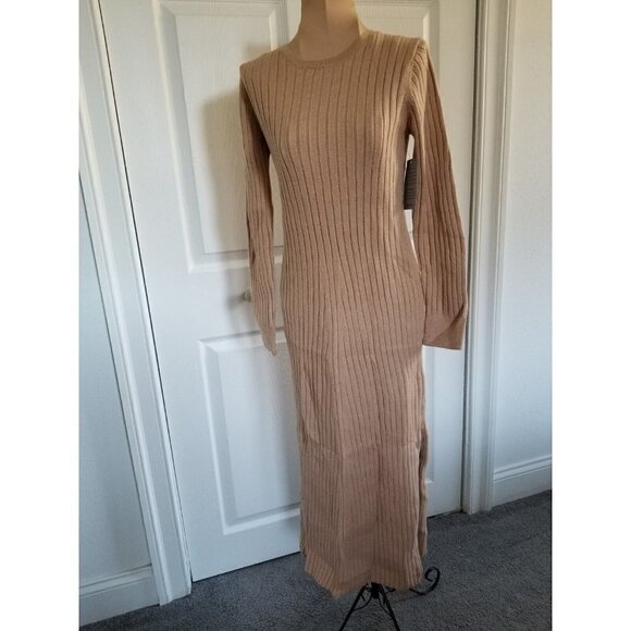 WAYF Dede X Emily BFF Camel Tan Ribbed  Long Sleeve Sweater Dress Womens Size XS - Picture 6 of 10